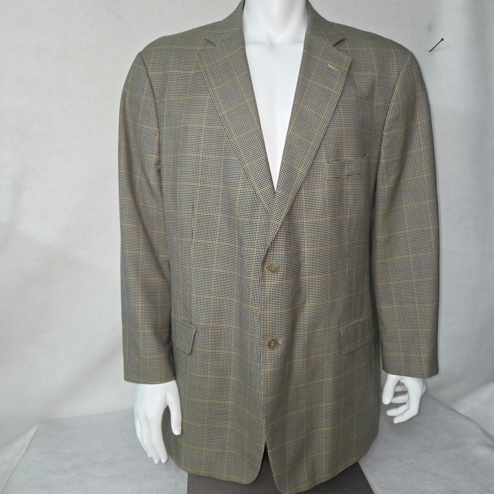 Vitale Barberis Canonico Mens Blazer‎ Jacket Sportcoat Plaid Wool 48L Chiarelli